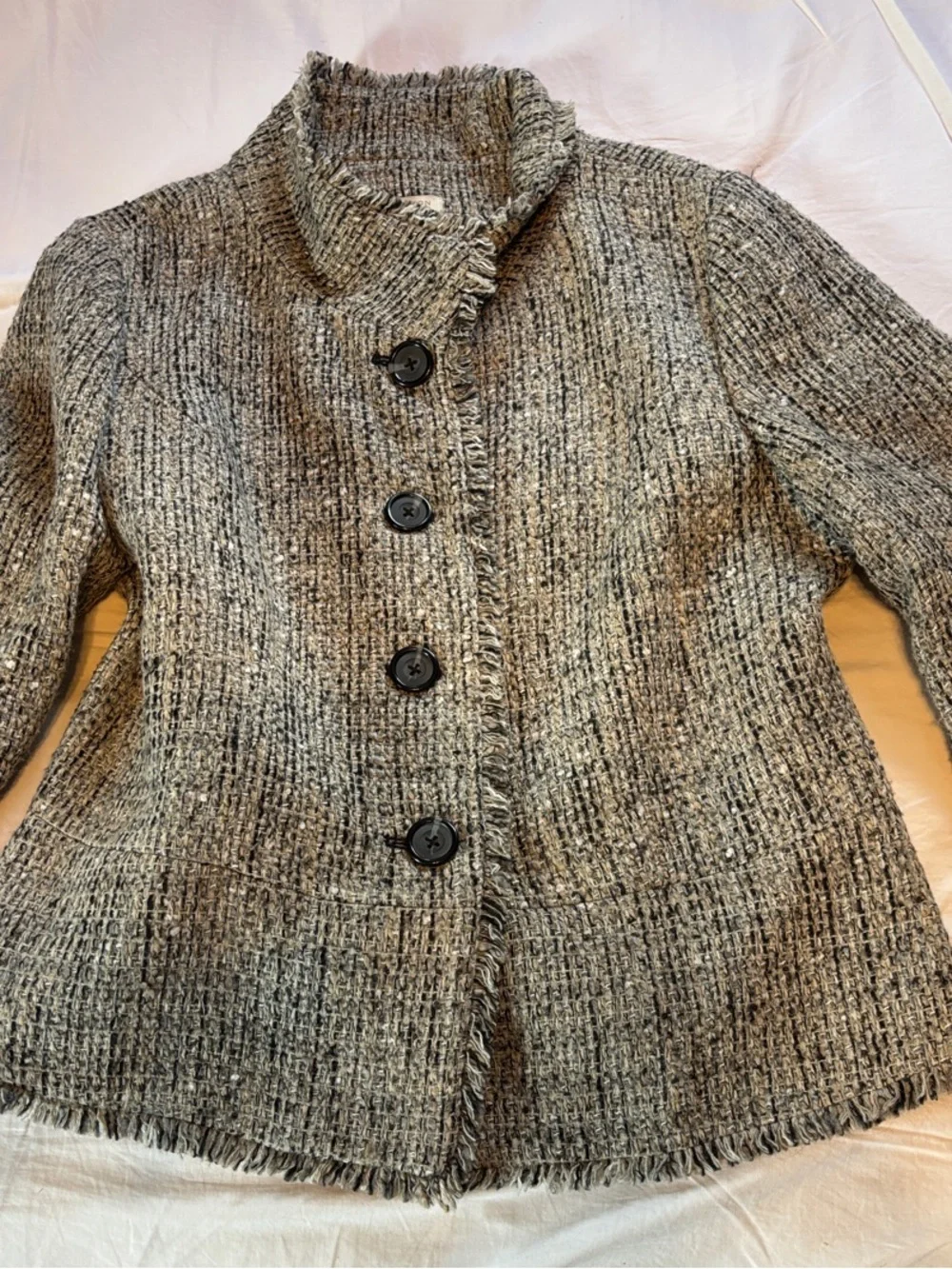 Women's Gray Ribbed wool Button-Front Jacket - Picture 1 of 6